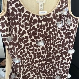 J. Crew Top Silk Brown Animal Print Rhinestones